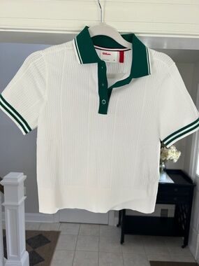 Wilson White Knit Polo with Dark Green Trim